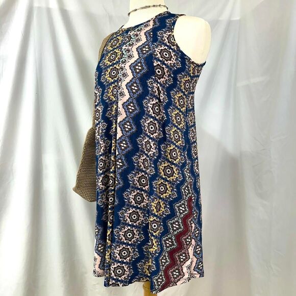 2000s BCBGMAXAZRIA Multicolor Patterned Sleeveless Mini Swing Dress Sz XXS Boho - Picture 2 of 5